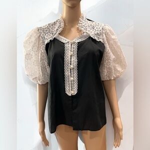 Vintage Jeri Bee black Square Dance Lace Sleeve Top-M